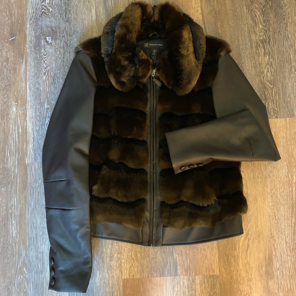 INC faux fur and faux leather jacket